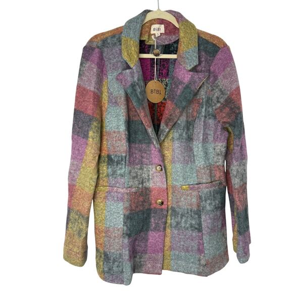 BiBi Oversized Plaid Shacket Blazer XL Pastel Soft Grunge  Clueless Academia - Picture 1 of 7